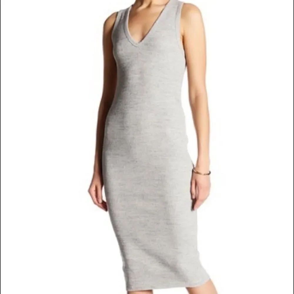 James Perse Gray Ribbed Sleeveless Midi Dress Sz1